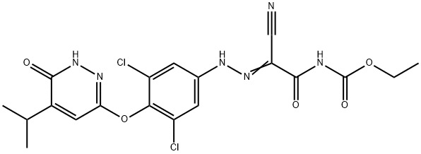 (Z)-乙基 (2-氰基-2-(2-(3,5-二氯-4-((5-异丙基-6-氧亚基-1,6-二氢哒嗪-3-基)氧代)苯基)亚肼基)乙酰基)氨基甲酯 结构式