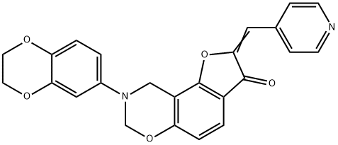 (2Z)-8-(2,3-dihydro-1,4-benzodioxin-6-yl)-2-(pyridin-4-ylmethylidene)-8,9-dihydro-7H-furo[2,3-f][1,3]benzoxazin-3(2H)-one 结构式