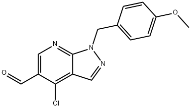 4-氯-1-(4-甲氧基苄基)-1H-吡唑并[3,4-B]吡啶-5-甲醛 结构式