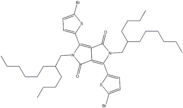 3,6-Bis-(5-bromo-thiophen-2-yl)-2,5-bis-(2-butyl-octyl)-2,5-dihydro-pyrrolo[3,4-c]pyrrole-1,4-dione 结构式