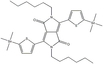 2,5-DIHEXYL-3,6-BIS(5-(TRIMETHYLSTANNYL)THIOPHEN-2-YL)PYRROLO[3,4-C]PYRROLE-1,4(2H,5H)-DIONE 结构式