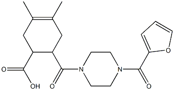 6-(4-(furan-2-carbonyl)piperazine-1-carbonyl)-3,4-dimethylcyclohex-3-enecarboxylic acid 结构式