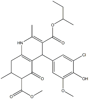 3-sec-butyl 6-methyl 4-(3-chloro-4-hydroxy-5-methoxyphenyl)-2,7-dimethyl-5-oxo-1,4,5,6,7,8-hexahydroquinoline-3,6-dicarboxylate 结构式