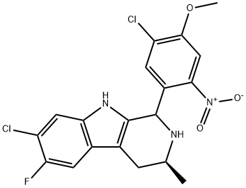 (3S)-7-氯-1-(5-氯-4-甲氧基-2-硝基苯基)-6-氟-3-甲基-2,3,4,9-四氢-1H-吡啶并[3,4-B]吲哚 结构式