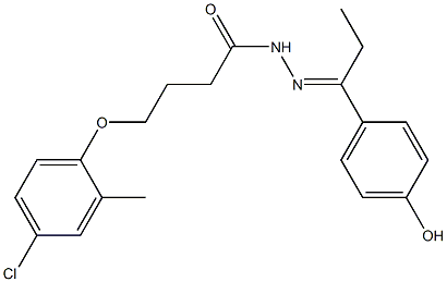 (E)-4-(4-chloro-2-methylphenoxy)-N'-(1-(4-hydroxyphenyl)propylidene)butanehydrazide 结构式