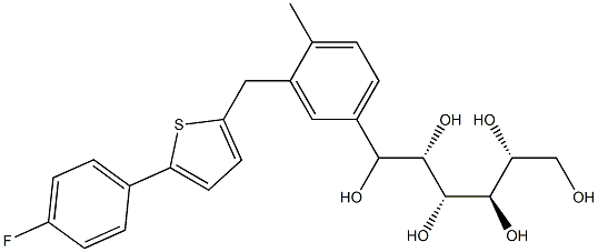 (2S,3R,4R,5R)-1-(3-((5-(4-fluorophenyl)thiophen-2-yl)methyl)-4-methylphenyl)hexane-1,2,3,4,5,6-hexaol 结构式