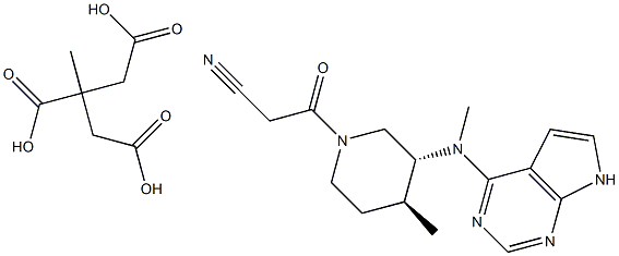 3-((3R,4S)-4-methyl-3-(methyl(7H-pyrrolo[2,3-d]pyrimidin-4-yl)amino)piperidin-1-yl)-3-oxopropanenitrile 2-methylpropane-1,2,3-tricarboxylate 结构式