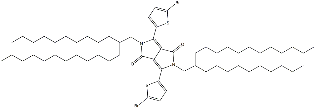 3,6-Bis-(5-bromo-thiophen-2-yl)-2,5-bis-(2-decyl-tetradecyl)-2,5-dihydro-pyrrolo[3,4-c]pyrrole-1,4-dione 结构式