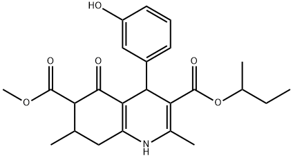 3-sec-butyl 6-methyl 4-(3-hydroxyphenyl)-2,7-dimethyl-5-oxo-1,4,5,6,7,8-hexahydroquinoline-3,6-dicarboxylate 结构式