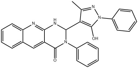 2-(5-hydroxy-3-methyl-1-phenyl-1H-pyrazol-4-yl)-3-phenyl-2,3-dihydropyrimido[4,5-b]quinolin-4(1H)-one 结构式