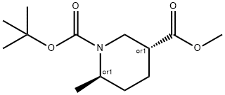 (3R,6R)-1-叔-丁基 3-甲基 6-甲基哌啶-1,3-二甲酸基酯 结构式