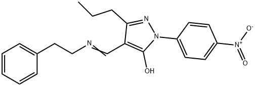 (E)-1-(4-nitrophenyl)-4-((phenethylimino)methyl)-3-propyl-1H-pyrazol-5-ol 结构式