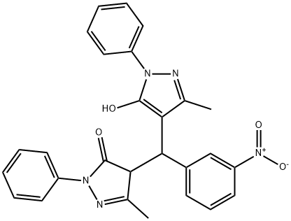 4-((5-hydroxy-3-methyl-1-phenyl-1H-pyrazol-4-yl)(3-nitrophenyl)methyl)-3-methyl-1-phenyl-1H-pyrazol-5(4H)-one 结构式