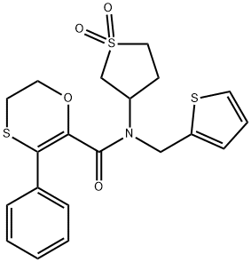 N-(1,1-dioxidotetrahydrothiophen-3-yl)-3-phenyl-N-(thiophen-2-ylmethyl)-5,6-dihydro-1,4-oxathiine-2-carboxamide 结构式