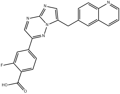 2-氟-4-[7-[(喹啉-6-基)甲基]咪唑并[1,2-b][1,2,4]三嗪-2-基]苯甲酸 结构式