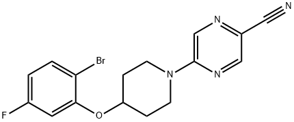 2-Pyrazinecarbonitrile, 5-[4-(2-bromo-5-fluorophenoxy)-1-piperidinyl]- 结构式