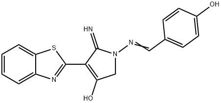 (E)-4-(benzo[d]thiazol-2-yl)-1-((4-hydroxybenzylidene)amino)-5-imino-2,5-dihydro-1H-pyrrol-3-ol 结构式