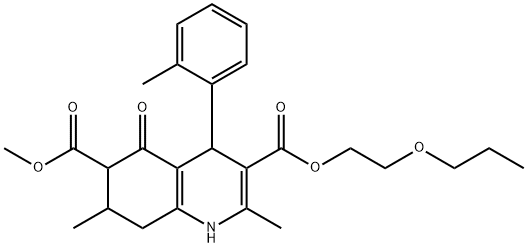 6-methyl 3-(2-propoxyethyl) 2,7-dimethyl-5-oxo-4-(o-tolyl)-1,4,5,6,7,8-hexahydroquinoline-3,6-dicarboxylate 结构式