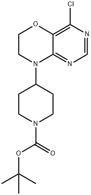 4-(4-氯-6H,7H,8H-嘧啶并[5,4-B][1,4]恶嗪-8-基)哌啶-1-甲酸叔丁酯 结构式