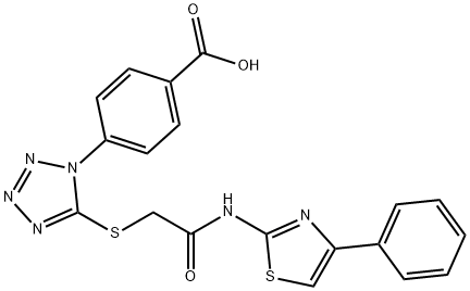 4-[5-({2-oxo-2-[(4-phenyl-1,3-thiazol-2-yl)amino]ethyl}sulfanyl)-1H-tetrazol-1-yl]benzoic acid 结构式