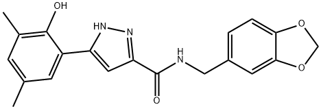 N-(1,3-benzodioxol-5-ylmethyl)-5-(2-hydroxy-3,5-dimethylphenyl)-1H-pyrazole-3-carboxamide 结构式