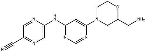 5-((6-(2-(Aminomethyl)morpholino)pyrimidin-4-yl)amino)pyrazine-2-carbonitrile 结构式