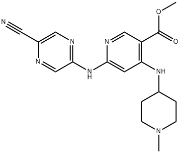 Methyl 6-((5-cyanopyrazin-2-yl)amino)-4-((1-methylpiperidin-4-yl)amino)nicotinate 结构式