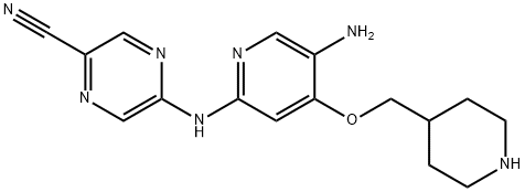 5-((5-Amino-4-(piperidin-4-ylmethoxy)pyridin-2-yl)amino)pyrazine-2-carbonitrile 结构式