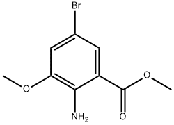2-氨基-5-溴-3-甲氧基苯甲酸甲酯 结构式