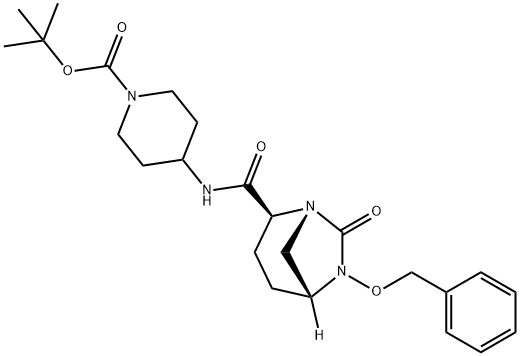 4-[[[(1R,2S,5R)-7-氧代-6-(苯基甲氧基)-1,6-二氮杂双环[3.2.1]辛烷-2-基]羰基]氨基]-1-哌啶羧酸叔丁酯 结构式