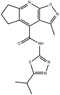 3-methyl-N-[(2E)-5-(propan-2-yl)-1,3,4-thiadiazol-2(3H)-ylidene]-6,7-dihydro-5H-cyclopenta[b][1,2]oxazolo[4,5-e]pyridine-4-carboxamide 结构式