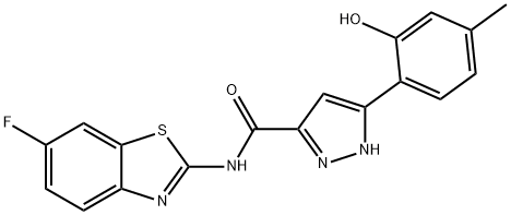 N-(6-fluoro-1,3-benzothiazol-2-yl)-3-(2-hydroxy-4-methylphenyl)-1H-pyrazole-5-carboxamide 结构式