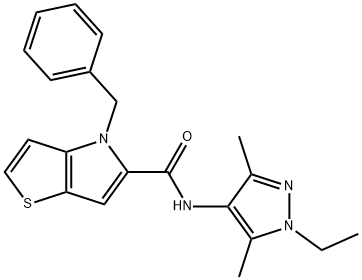 4-benzyl-N-(1-ethyl-3,5-dimethyl-1H-pyrazol-4-yl)-4H-thieno[3,2-b]pyrrole-5-carboxamide 结构式