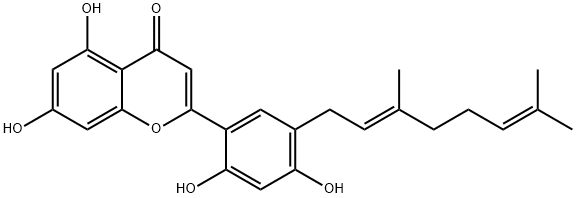 5'-香叶基-5,7,2',4'-四羟基黄酮 结构式