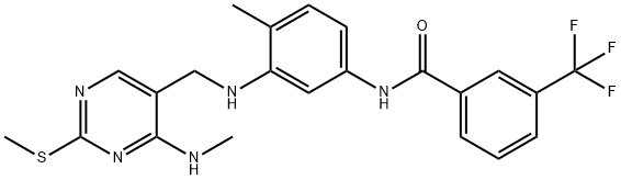 N-(4-methyl-3-((4-(methylamino)-2-(methylthio)pyrimidin-5-yl)methylamino)phenyl)-3-(trifluoromethyl)benzamide 结构式