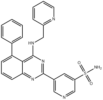 5-(5-phenyl-4-((pyridin-2-ylmethyl)amino)quinazolin-2-yl)pyridine-3-sulfonamide 结构式