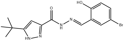 N'-[(E)-(5-bromo-2-hydroxyphenyl)methylidene]-3-tert-butyl-1H-pyrazole-5-carbohydrazide 结构式