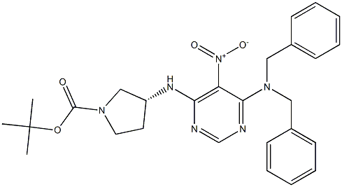 (R)-N4,N4-二苄基-N6-(1-BOC-3-吡咯烷基)-5-硝基嘧啶-4,6-二胺 结构式