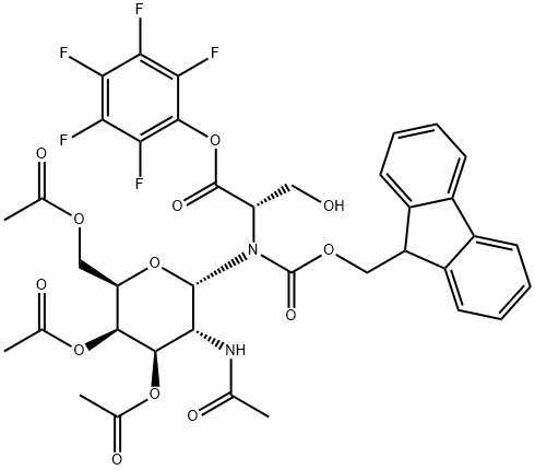 N-[芴甲氧羰基]-O-[3,4,6-三-O-乙酰基-2-(乙酰氨基)-2-脱氧-ALPHA-D-吡喃半乳糖基]-L-丝氨酸五氟苯基酯 结构式