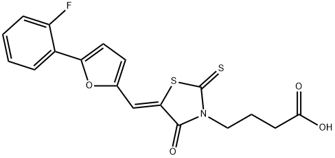 4-{5-[5-(2-Fluoro-phenyl)-furan-2-ylmethylene]-4-oxo-2-thioxo-thiazolidin-3-yl}-butyric acid 结构式