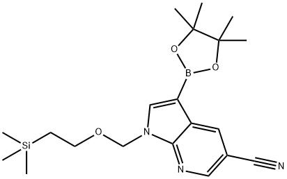 3-(tetramethyl-1,3,2-dioxaborolan-2-yl)-1-{[2-(trimethylsilyl)ethoxy]methyl}-1H-pyrrolo[2,3-b]pyridine-5-carbonitrile 结构式