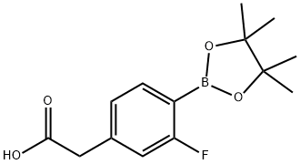 2-(3-Fluoro-4-(4,4,5,5-tetramethyl-1,3,2-dioxaborolan-2-yl)phenyl)acetic acid 结构式