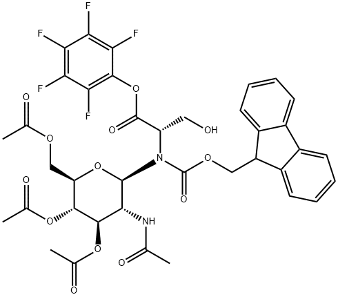 N-[芴甲氧羰基]-O-[3,4,6-三-O-乙酰基-2-(乙酰氨基)-2-脱氧-BETA-D-吡喃葡萄糖基]-L-丝氨酸五氟苯基酯 结构式