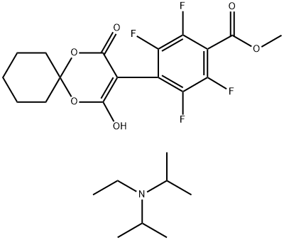 N-Ethyl-N-isopropylpropan-2-aminium 4-Oxo-3-(2,3,5,6-tetrafluoro-4-(methoxycarbonyl)phenyl)-1,5-dioxaspiro[5.5]undec-2-en-2-olate >=95% 结构式