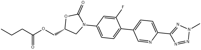 (R)-(3-(3-fluoro-4-(6-(2-methyl-2H-tetrazol-5-yl)pyridin-3-yl) phenyl)-2-oxooxazolidin-5-yl)methyl butyrate