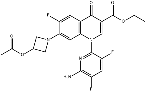 Ethyl 7-(3-acetoxyazetidin-1-yl)-1-(6-amino-3,5-difluoropyridin-2-yl)-6-fluoro-4-oxo-1,4-dihydroquinoline-3-carboxylate 结构式