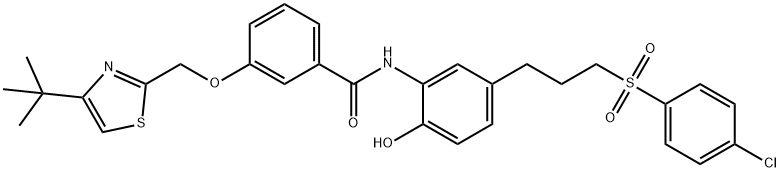 3-((4-(叔-丁基)噻唑-2-基)甲氧基)-N-(5-(3-((4-氯苯基)磺酰)丙基)-2-羟基苯基)苯甲酰胺 结构式