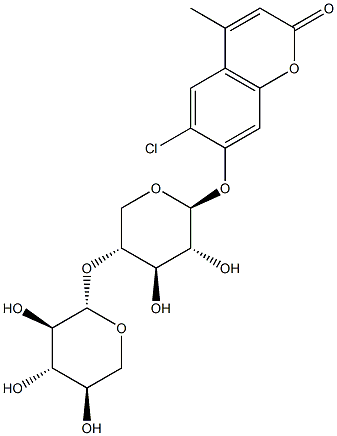 6-氯-2-氧代-4-甲基苯并吡喃-7-基 4-O-BETA-D-吡喃木糖基-BETA-D-吡喃木糖苷 结构式