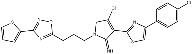 4-(4-(4-chlorophenyl)thiazol-2-yl)-5-imino-1-(3-(3-(thiophen-2-yl)-1,2,4-oxadiazol-5-yl)propyl)-2,5-dihydro-1H-pyrrol-3-ol 结构式