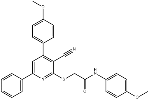 2-{[3-cyano-4-(4-methoxyphenyl)-6-phenylpyridin-2-yl]sulfanyl}-N-(4-methoxyphenyl)acetamide 结构式